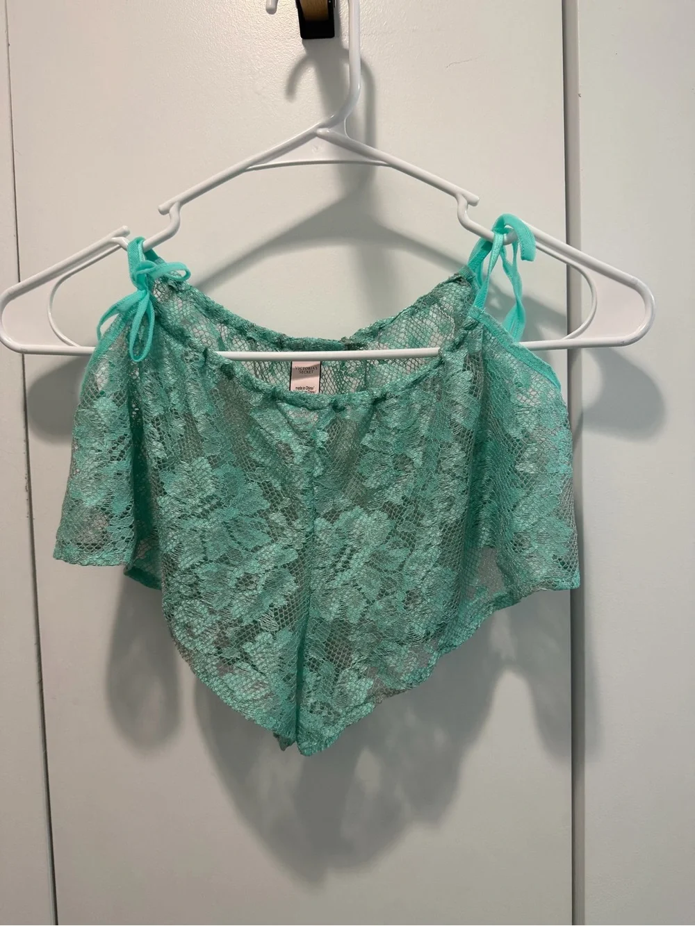 NWT Victoria’s Secret Sheer Lace Crop Bralette & Short Set - Mint Green